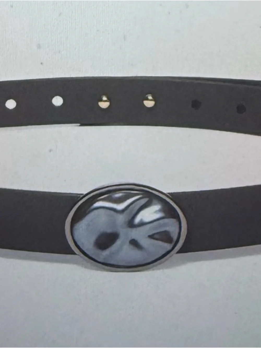 NWT Lele Sadoughi NWT Tahitian pearl oval metal Leather Button-Accent belt L/XL